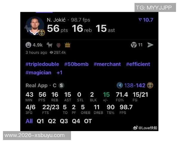 约基奇下半场状态低迷投篮命中率惨淡三分球更是颗粒无收